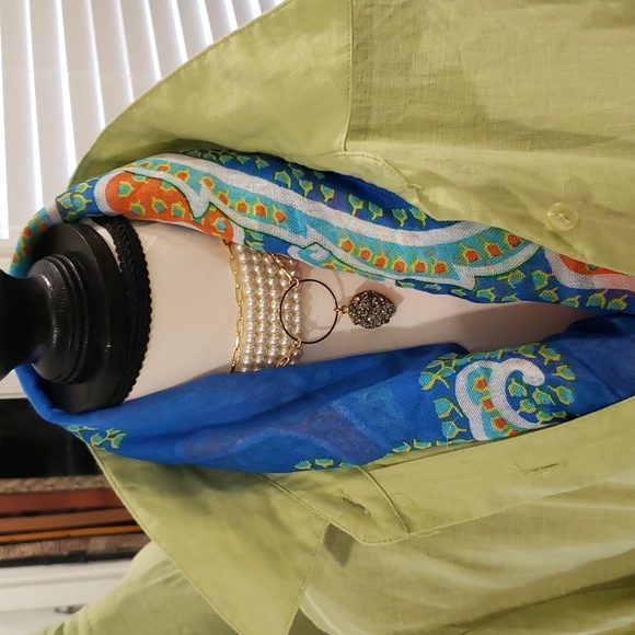 WORTHINGTON Linen Green Cuffed Blouse - Picture 6 of 7